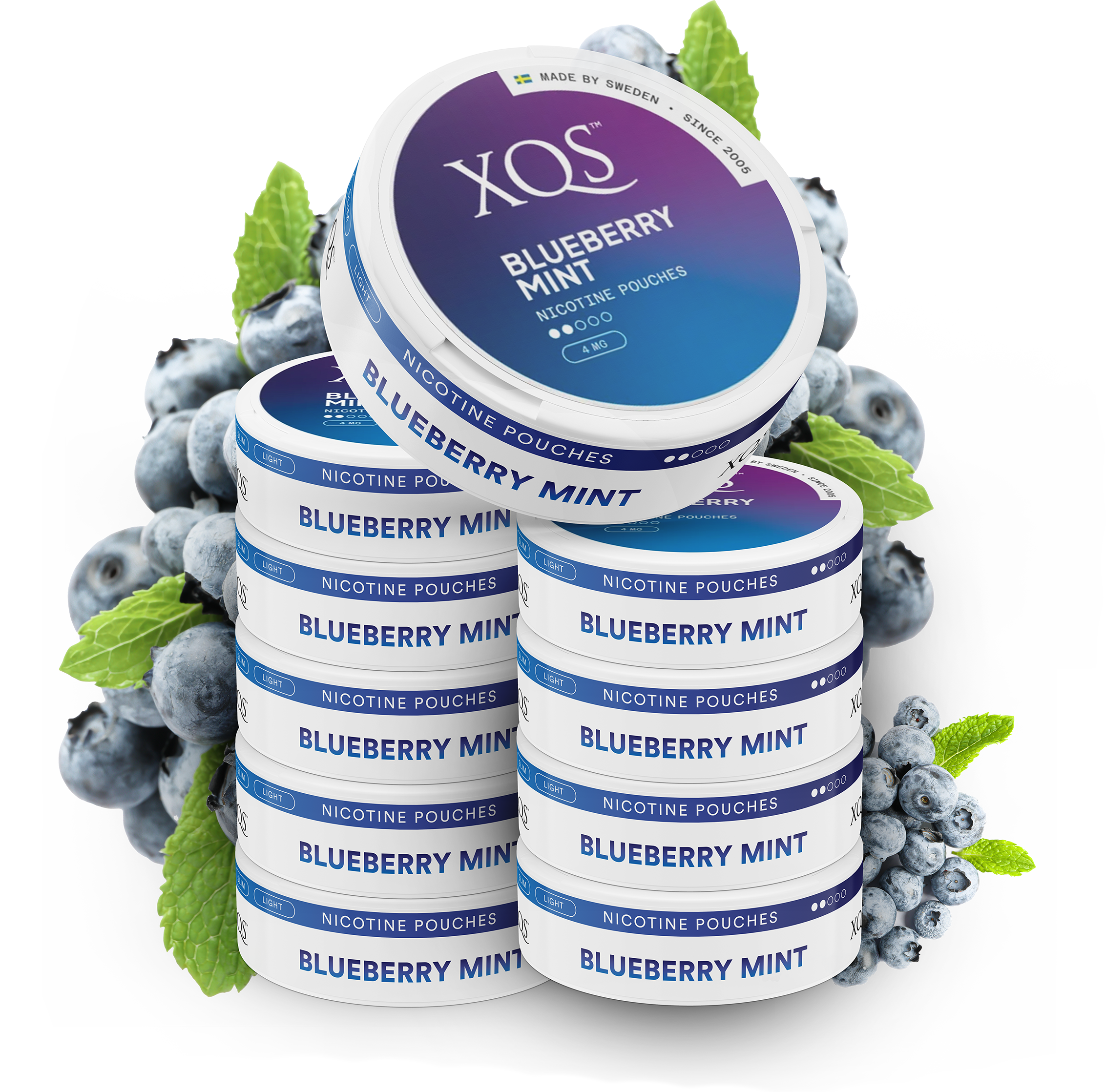 10 Cans XQS Blueberry Mint 4mg