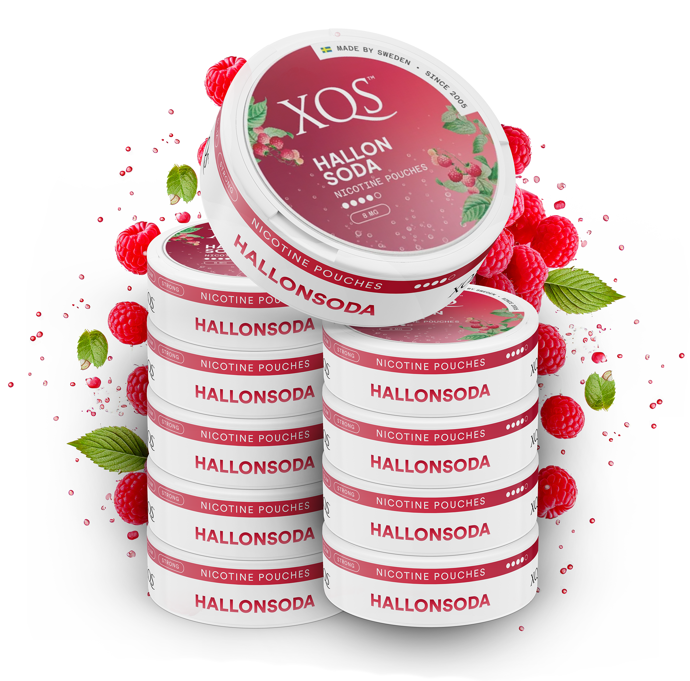 10 Cans XQS Hallonsoda Strong